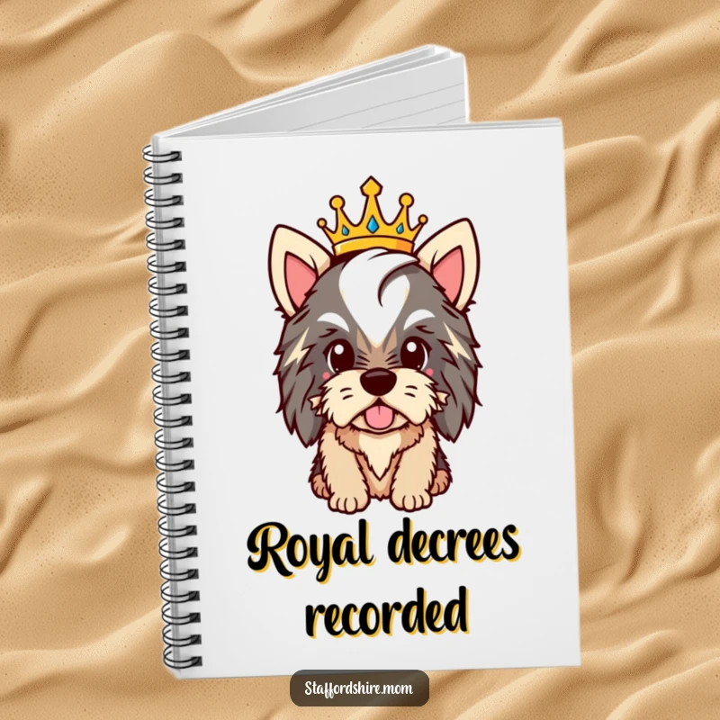 Funny Staffy royal notebook with a proud dog wearing a crown, perfect for journaling with regal humor.