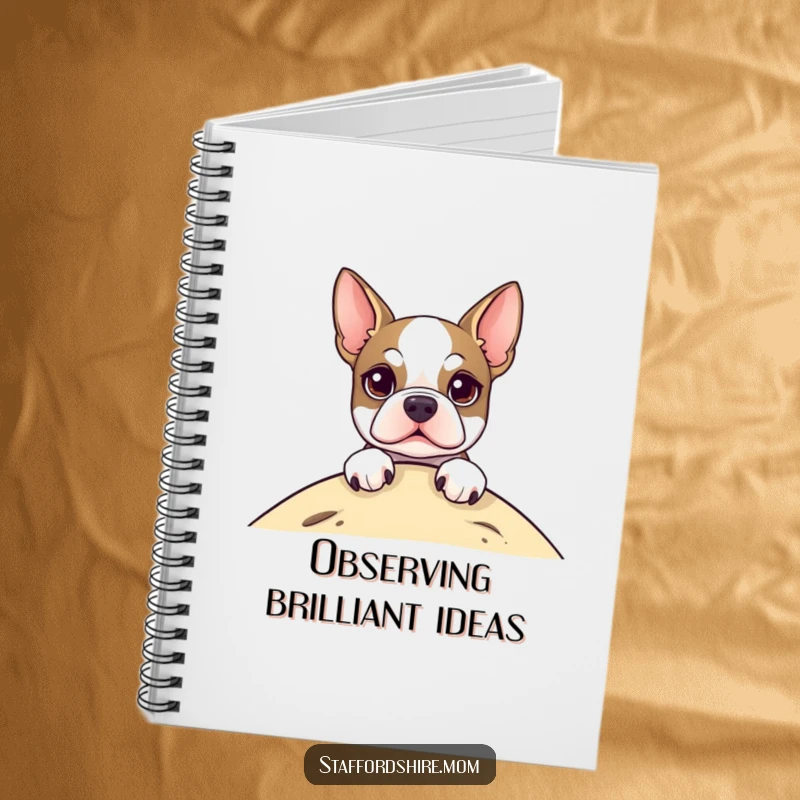 Funny Notebook with a Staffordshire Terrier peeking from the cover, ready to capture your brilliant thoughts, a stylish companion.