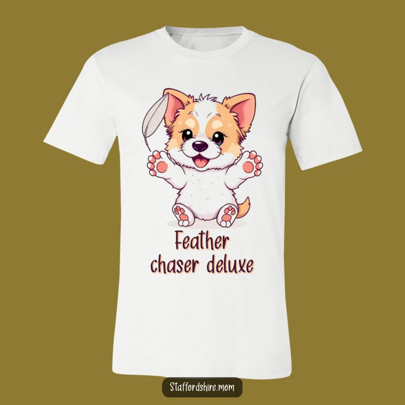 Funny Graceful Staffordshire T-Shirt - Catching Feather, Serene Dog Tee!