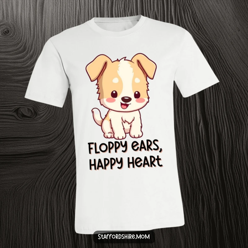 Funny Kawaii Staffordshire T-Shirt: A charming dog with floppy ears enthusiastically wagging its tail, embodying pure happiness.
