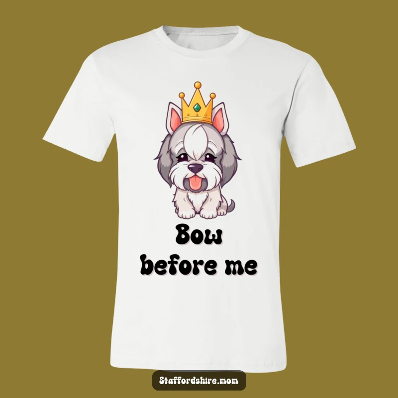 Funny Royal Staffordshire T-Shirt - Crowned Dog Bowing, Regal Humor Tee!