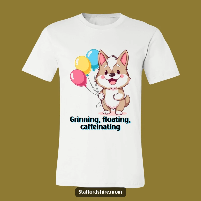 Funny Staffordshire Grin Balloon T-Shirt - Happy Dog Celebration Tee Gift