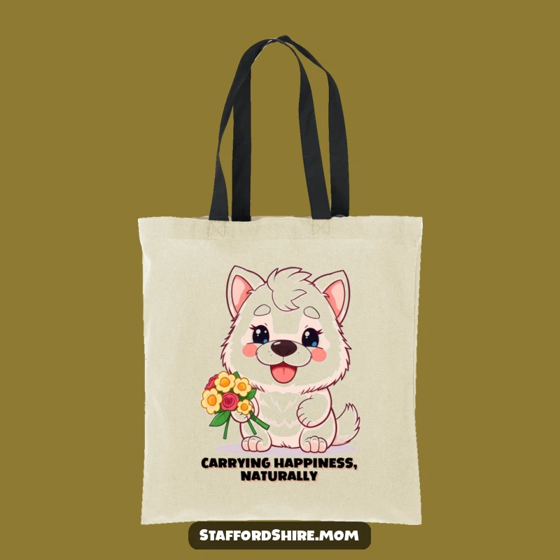 Funny Staffordshire Tote Bag: Kawaii Dog with Flowers, Stylish Gift