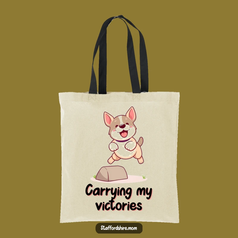 Funny Kawaii Staffordshire Dog Tote: Carry Your Momentum With a Playful Leap!