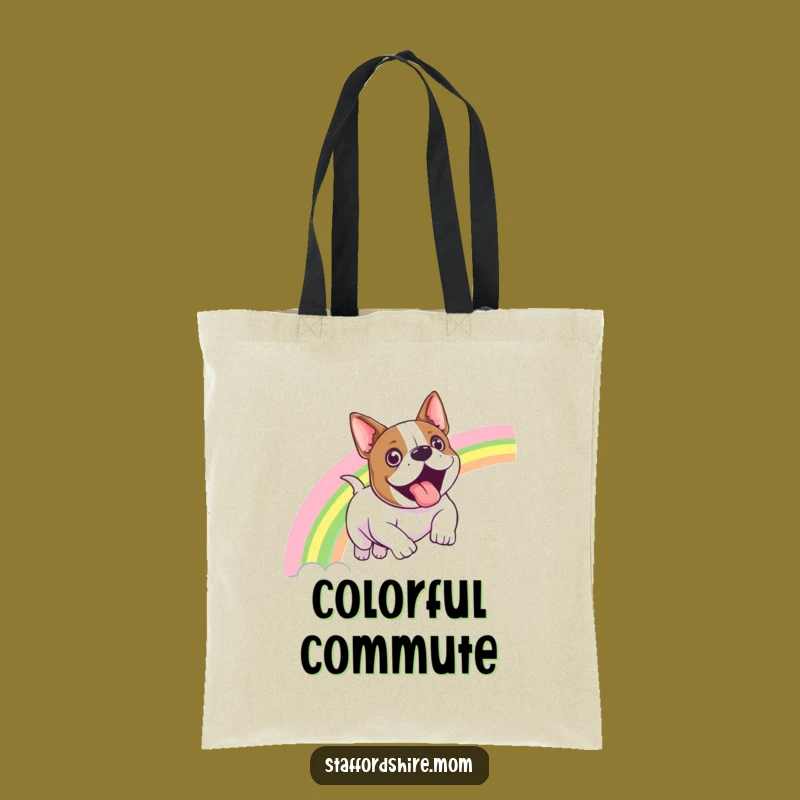 Funny Staffy Rainbow Slide Tote Bag - Whimsical Dog Accessory