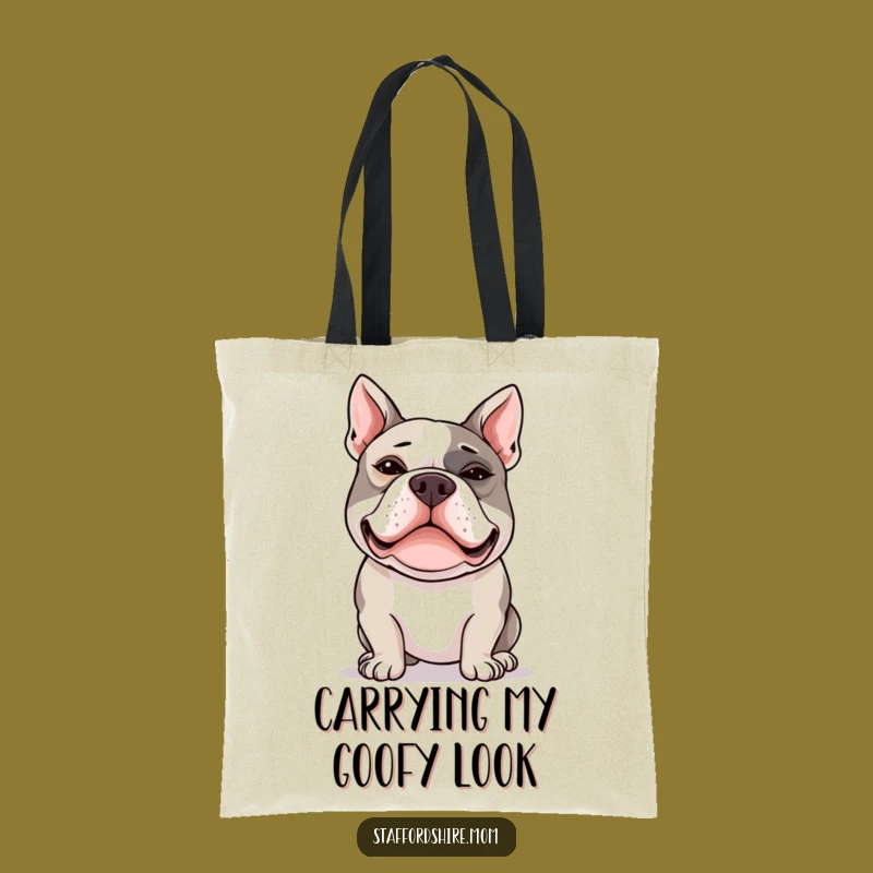 Funny Cross-Eyed Staffy Tote Bag: Carry Your Laughs with Staffordshire Bull Terrier Style