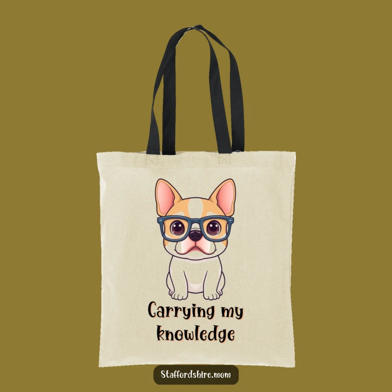 Funny Curious Staffy Tote Bag: Big Glasses Dog Art, Practical Intellectual Gift
