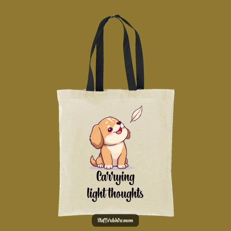 Funny Dog Tote Bag: Solid build dog amused by feather, carry your laughter, gift.