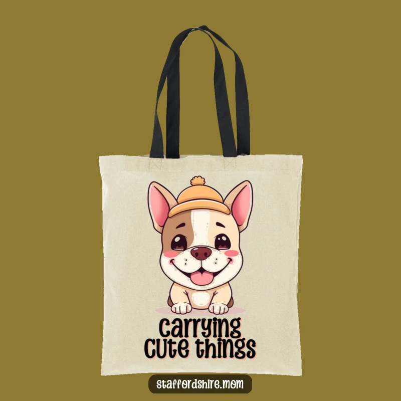 Funny Kawaii Staffy Tote Bag: Carry Cuteness with a Grinning Dog, Great Gift