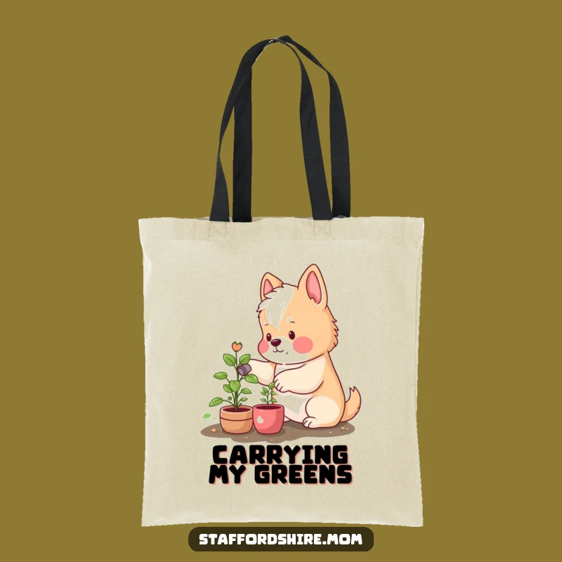 Funny Staffordshire Tote Bag: Rosy Cheeks Watering Plant, Eco-Friendly Gift