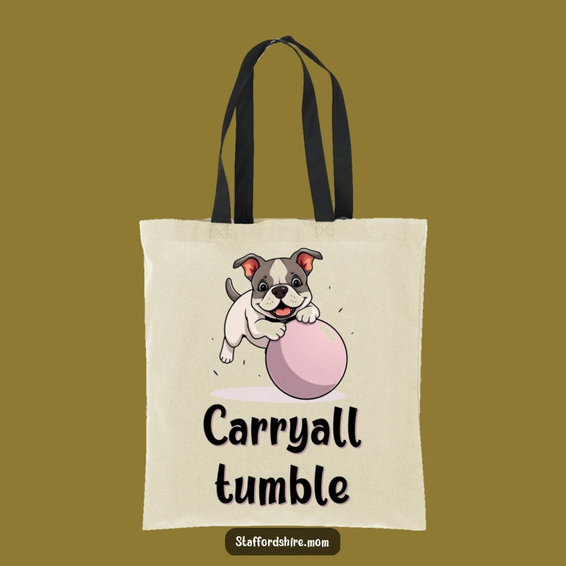 Funny Staffy Ball Trip Tote Bag - Bull Terrier Playful Mishap Shopping Bag Gift
