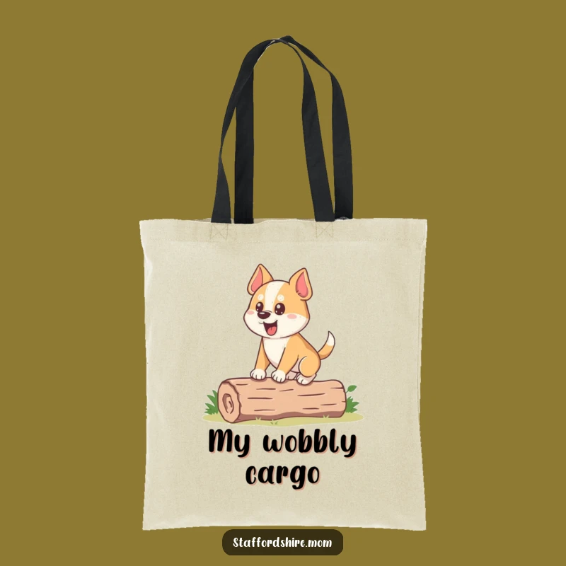 Funny Dog Tote Bag: Stocky Pup Balancing, Carry Your Humor